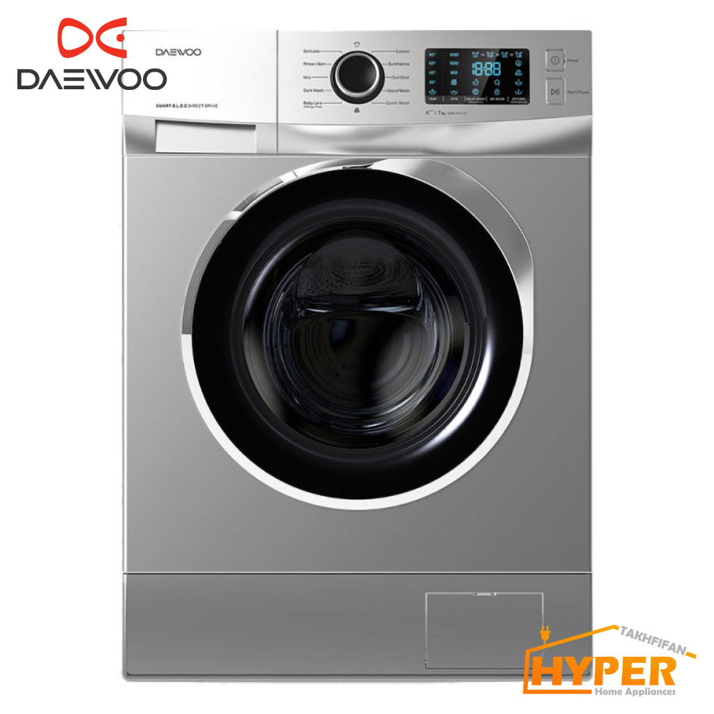 ماشین لباسشویی دوو DWK-8243 تیتانیوم درب کروم 8 کیلویی